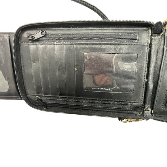 Black Leather Crossbody Bag With Adjustable Strap & Multiple Pockets 39I - Picture 10 of 11